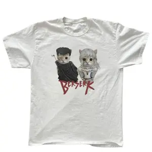 Berserk Cat T-Shirt, Anime Graphic Tees , Unisex Tshirt, Fashion Trends Shirt, Gifts Shirt, Menswear Womenswear Streetwear, Aesthetic, Heavyweight Cotton Comfort Top Regular Fit Y2k Outfit Outdoor Affliction Clothes