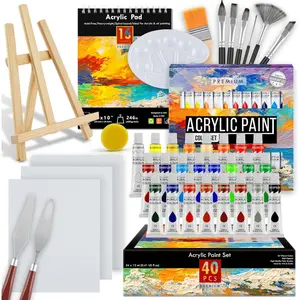 Acrylic Paint Set , ,DIY Painting Supplies with 24 Acrylic Paint,16 Sheets Acrylic Pad,Painting Brushes,Canvas,Palette,Easel - Art Craft Paints Kit for Artists Beginners,Adults
