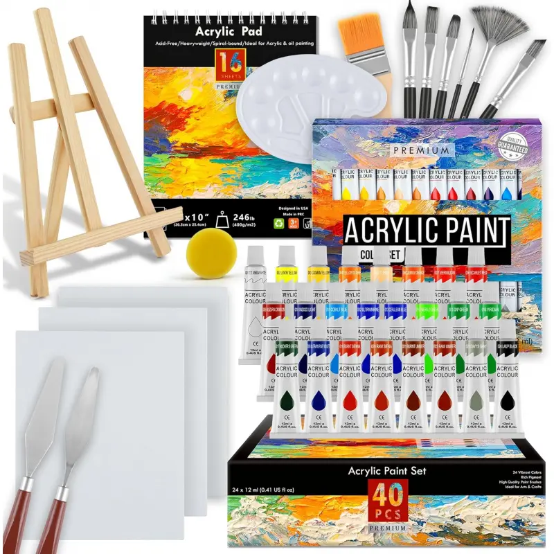 Acrylic Paint Set , ,DIY Painting Supplies with 24 Acrylic Paint,16 Sheets Acrylic Pad,Painting Brushes,Canvas,Palette,Easel - Art Craft Paints Kit for Artists Beginners,Adults, Drawing Art Supplies