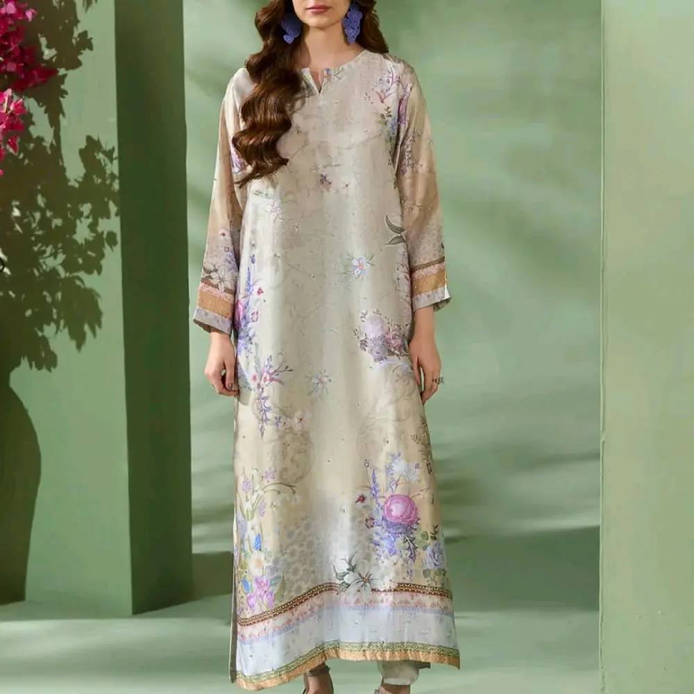 2pc stitched silk kaftan 50inch length beautiful and elegant article for party and casual wear