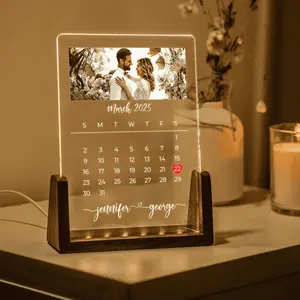 Custom Picture Night Light Wedding Gifts Personalized Calendar Lamp Anniversary Gift For Couple Engagement Favor Valentines Gift
