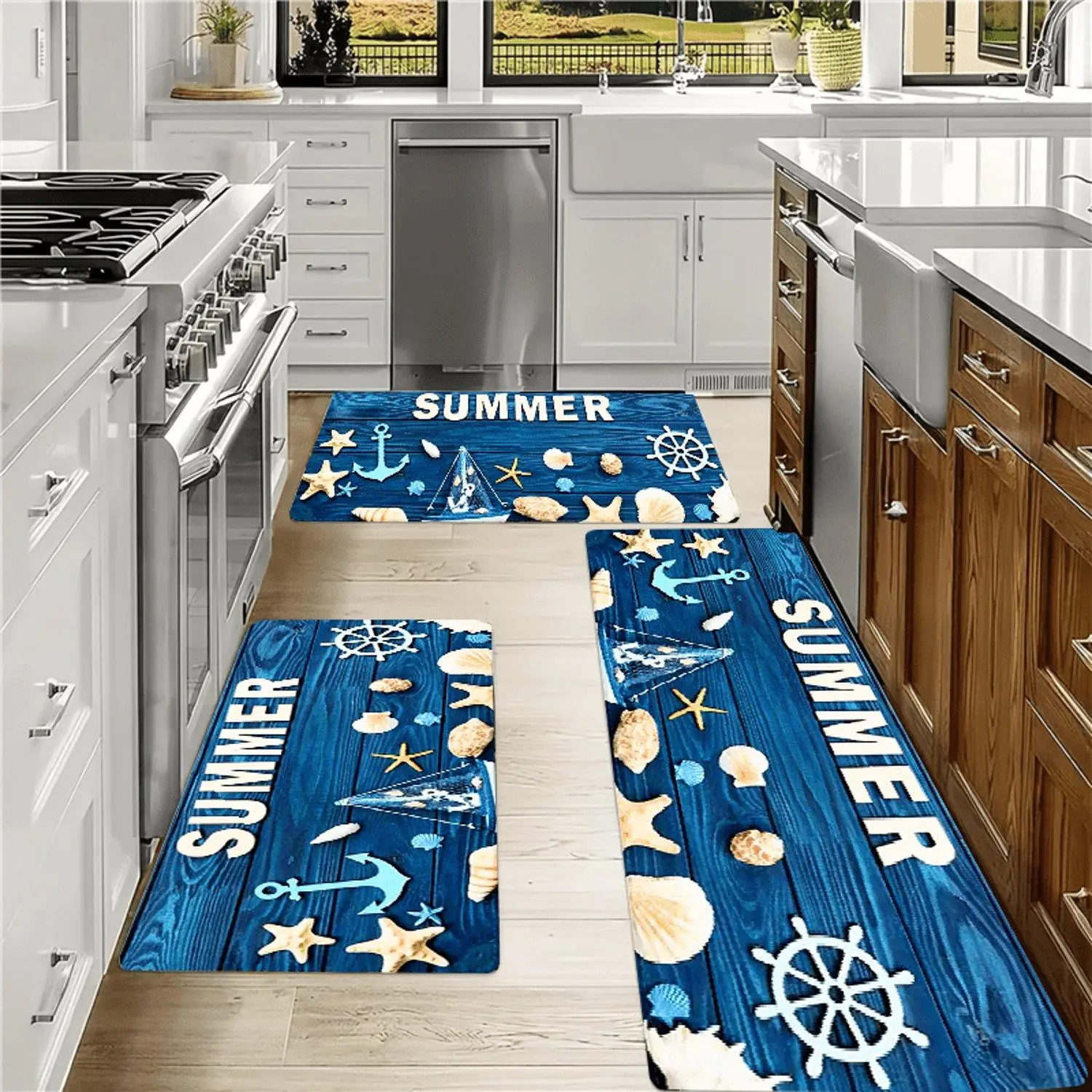 Flannel floor mat 1pc Ship Anchor Rudder design perfect for kitchen hallway laundry room cozy decorative soft plush nautical themed rug