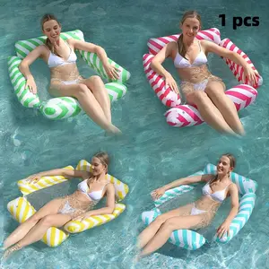 Adult Size Inflatable Tanning Pool Float Lounger, Striped Floating Toy for Swimming Pools, 4-In-1 Multi-Functional Pool Raft Chair, Inflatable Lounge Bar Pool Adults