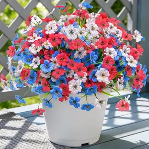 12/24 Pcs Artificial Fake Flowers for Outdoor Spring Decorating, Faux Flowers No Fade UV Resistant Silk Flower Plants for Outside Garden Yard Porch Patio Balcony Indoor Decor(Blue White Red) Artificial Mixed Flower
