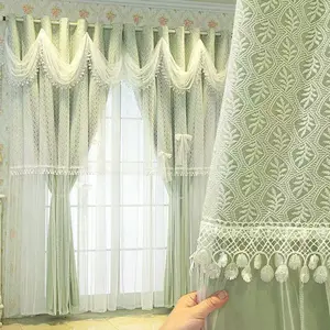 Double Layer Leaf Fringe Curtains, Light Blocking Insulation Noise Reduction, Princess Style Drapes for Kids Room Bedroom Living Room