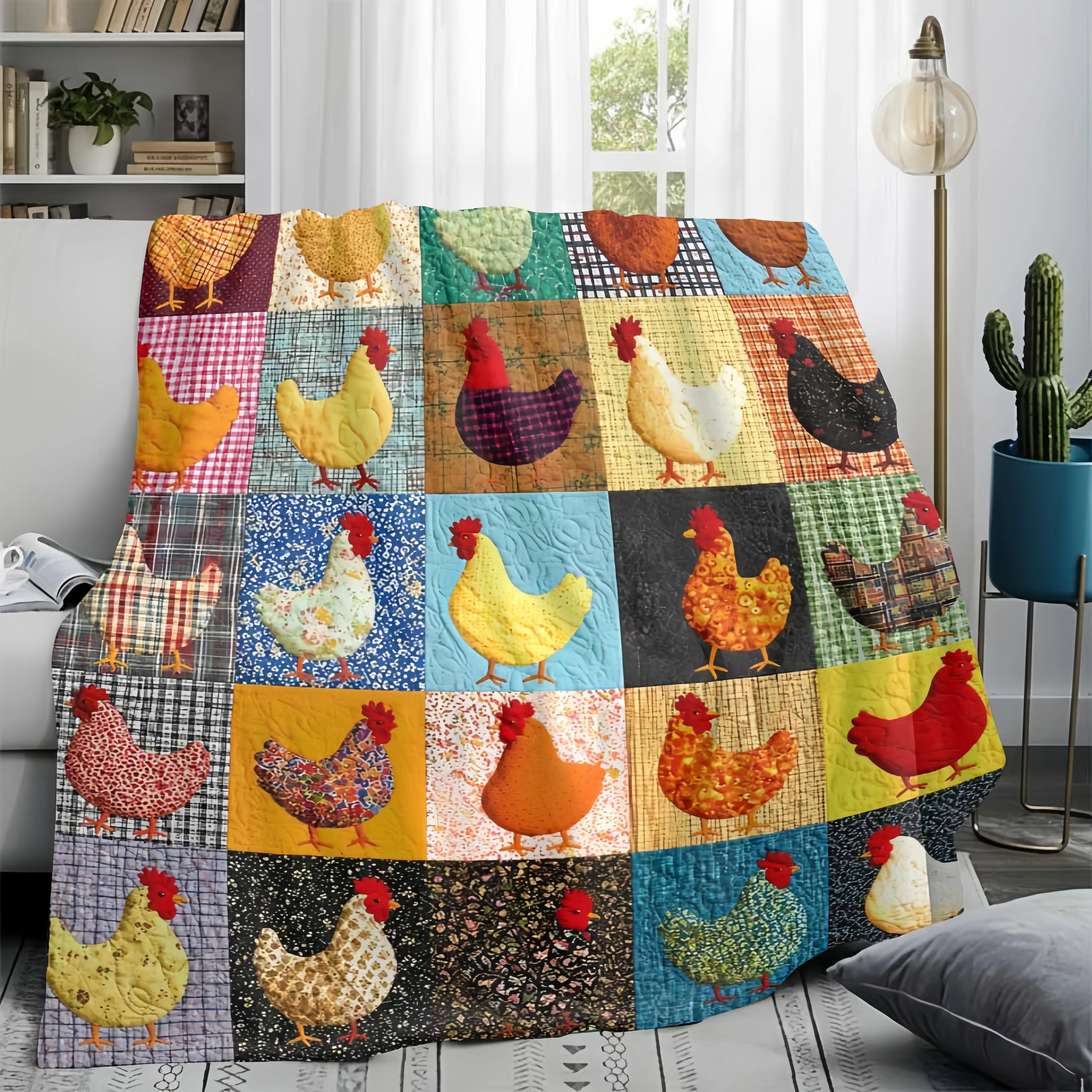 softCute Chicken Pattern Fleece Blanket, 1 Count Soft Comfortable Throw Blanket,   Warm Nap Blanket for Home Office Travel Camping
