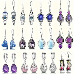 12-Pairs Teardrop Druse Crystal Drop Dangle Earrings for Women Girls Cubic Zirconia Huggie Hoop Earring Jewelry Set Christmas Gifts