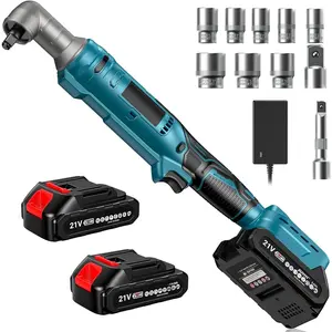133Ft-lbs Cordless Ratchet Wrench 3/8" Set, 21V Electric Ratchet Wrench, 2250RPM Power Right Angle Wrench with 8 Sockets, 1/4" Adapter, 3" Extension Bar, 2x 2.0Ah  & Charger