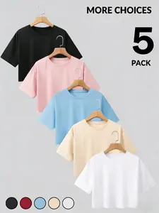 Women's Summer Fashion Multi-Color Short Sleeve Loose Fit Casual Top, Stylish Versatile Women's Clothing for Everyday Wear