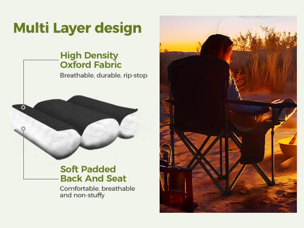 【Phivilla Home】Oversized Camping Chair , 450LB Capacity with Cooler Bag,Heavy Duty Folding Outdoor Chair for Camping, Backyard & Tailgating