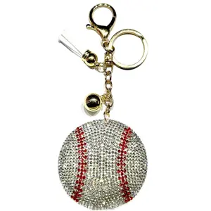 Baseball Bling Keychain, Rhinestone design, Tassel Decor Sport Keychain for Men, Women, Kids Bling Backpack Keyrings, Purse Charms, Sparkle Key Fob