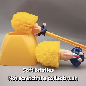 Novelty Chuanpu Toilet Brush with Holder | Soft Bristles Non-Scratch | Funny Bathroom Decor