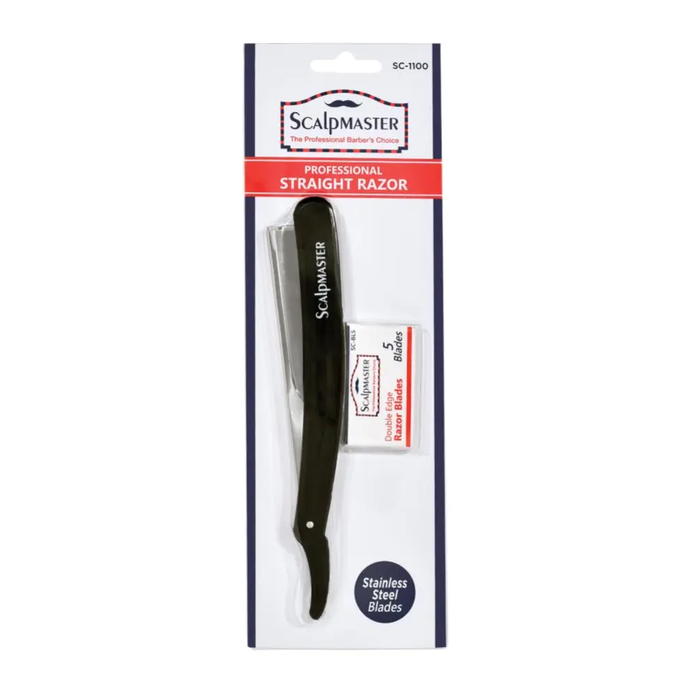 Scalpmaster Professional Men's Stainless Steel Shavette Straight Razor - Plastic Handle Shaving Tool, Smooth Close Shave, Includes 5 Double Edge Blades (10 Shaves), Modern Barber Razors, Manual Shaving Razors