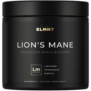 ELMNT 20,000mg 16x Strength Lions Mane Super Nootropic + Brain Supplement - Lion's Mane Extract 50% Polysaccharides w. Ashwagandha & Rhodiola