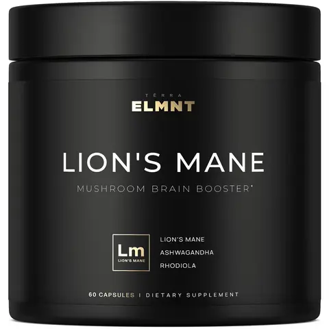 Lion’s Mane Supplement | 16:1 Lion’s Mane Extract, 50% Polysaccharides, Ashwagandha & Rhodiola | Focus & Mental Clarity Support | TERRA ELMNT 60ct