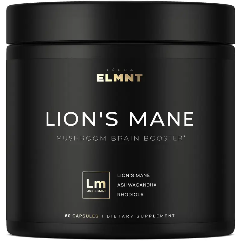 ELMNT 20,000mg 16x Strength Lions Mane Super Nootropic + Brain Supplement - Lion's Mane Extract 50% Polysaccharides w. Ashwagandha & Rhodiola