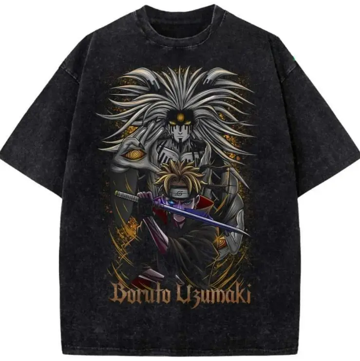 Vintage Boruto Momoshiki T-Shirt, Retro Anime Swordsman Graphic Top, Ninja Streetwear Clothing, Boruto Karma Manifestation T-Shirt Unisex Cotton Crewneck Shirt Menswear Womenswear Streetwear Top