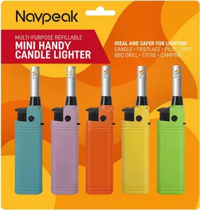 Navpeak Mini Candle Lighter Multipurpose Lighter Utility Lighters with Extended Wand Handy Refillable for Kitchen Fireplace Pilot Light DIY BBQ Grill Stove 5 Pack (Butane Included)