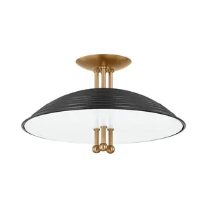 Larkin 3-Rod Semi-Flush Ceiling Light In Soft Black With Milky White Glass Diffuser