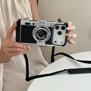 Vintage Camera Design Case for IPhone Air 17 16 15 14 13 12 Pro Max Plus 17Pro 16Pro i17 Phone Cover with Lanyard