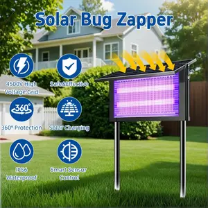 Solar Bug Zapper Outdoor, 4500V Mosquito Zapper Waterproof with Panel Sensor Electric Fly Zapper Rechargeable Mosquito Killer with 10FT Extension Cord, Fly Trap Ideal for Patio, Backyard, Camping eliminator ,dual charging