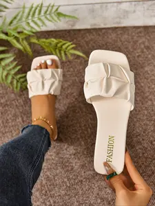 Women's Fashionable Solid Color Flat Sandals, Casual Comfortable Slide Sandals for Daily Wear, Lightweight Breathable Shoes for Women & Girls, Summer