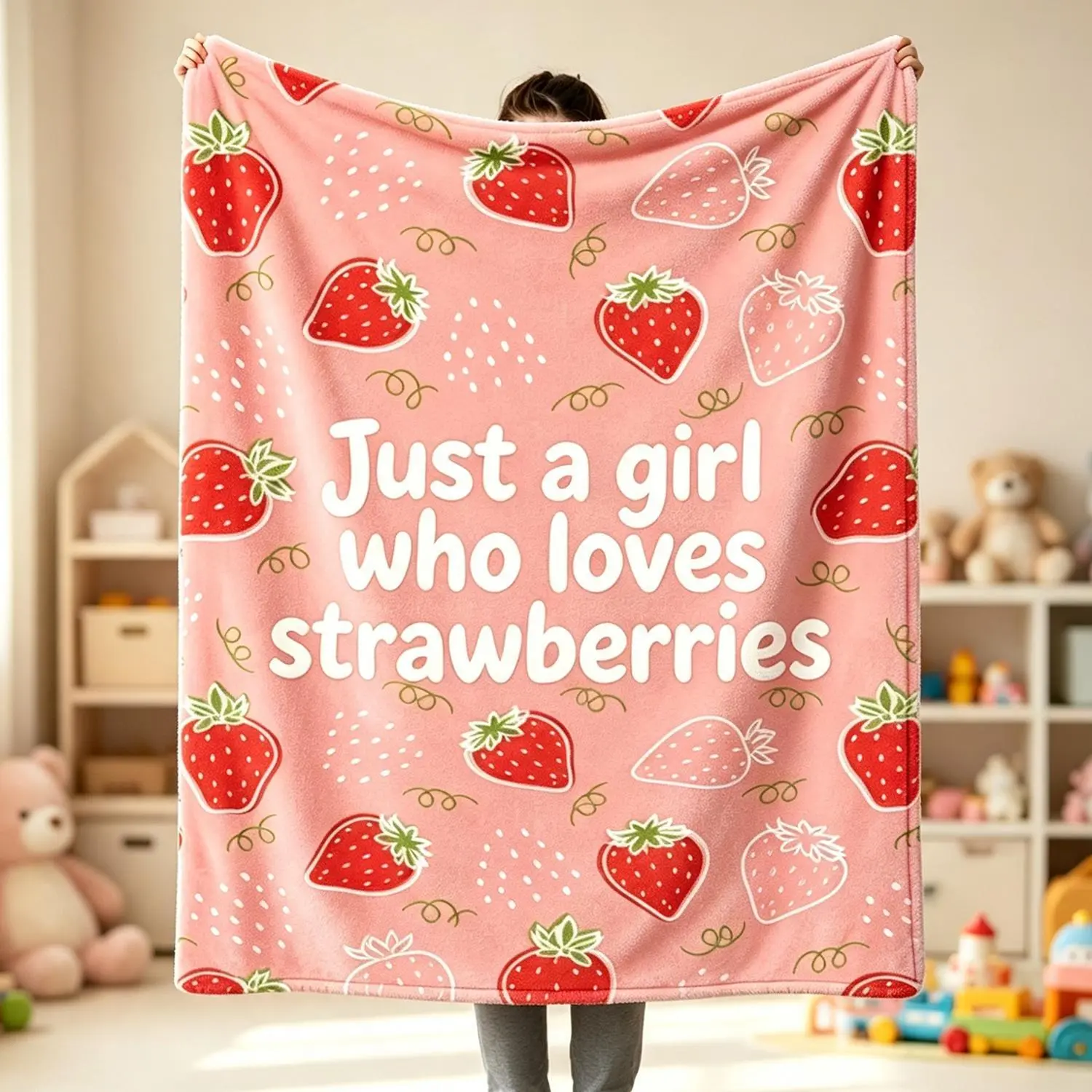 Cute Strawberry Throw Blanket Just A Girl Who Loves Strawberries Soft Cozy Lightweight Blanket for Bedroom Sofa Travel Gift for Girls Strawberry Lovers