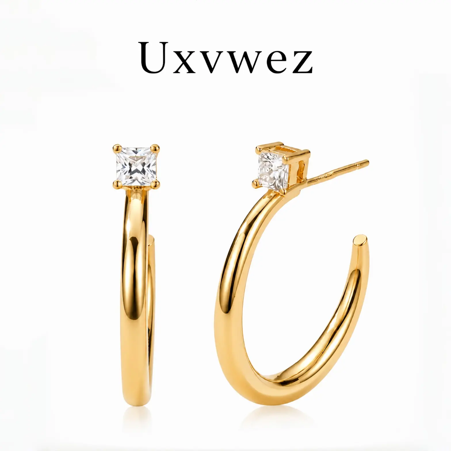 Uxvwez Chunky Hoop Earrings for Women Gold Silver Tone Diamond Stud Hoops Lightweight Statement Earrings Daily Jewelry Gift