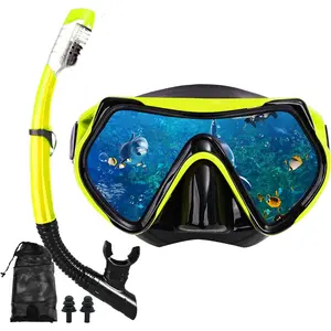 Snorkeling Gear for Adults, Panoramic Wide View Anti-Fog Dry Snorkel Mask Set - Complete Snorkeling Packages for Scuba Diving Swimming