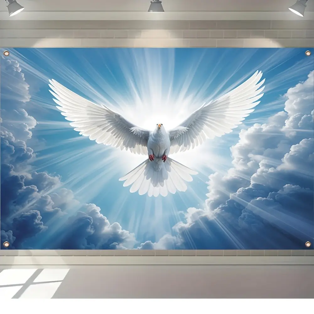 Polyester Jesus Christ & Pentecost Peace Dove Sky Pattern Festival Background Banners - Lightweight, Geometric, Washable, All Seasons Home & Party Supplies with Multiple Uses for Business Events, Indoor-Outdoor Decor