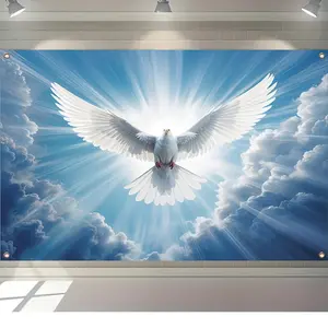 Jesus Christ, Pentecost, Peace Dove Sky Pattern Design Festival Background Banners - Birthday Table Decors Background, Party Supplies, Baby Shower Banner, Photo Booth Props, Indoor & Outdoor Decoration