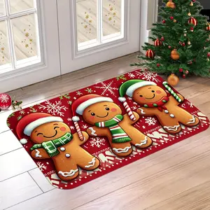 [Christmas Gingerbread Door Mat] Christmas Gingerbread for Man Design Door Mat - Machine Washable, 0.47 Inch Thick Premium Flannel - Suitable for Bathroom, Living Room, Bedroom, Kitchen, Office, and Vacation Home Decorations