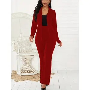 Women's Two Piece Blazer and Trouser Set Slim Fit Single Breasted Lapel for Office and Work Medium Comfort Minimalist Pockets