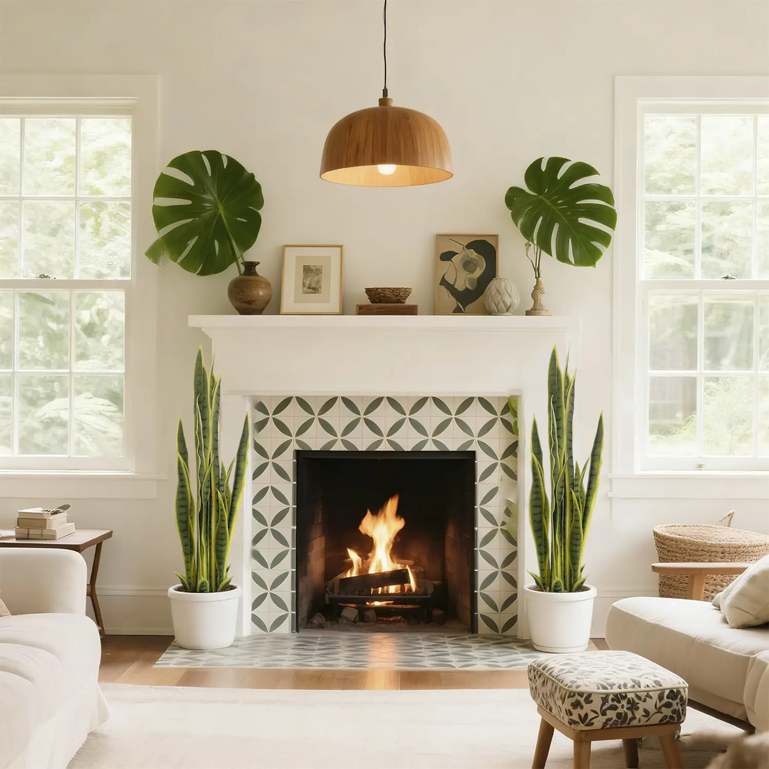 2-Pack Decorative Artificial Snake Plant (Faux Sansevieria) in Black Planters, Realistic Texture, No-Maintenance Fake Potted Plants for Living Room, Office, Versatile Instagrammable Ready-to-Use Home Decor