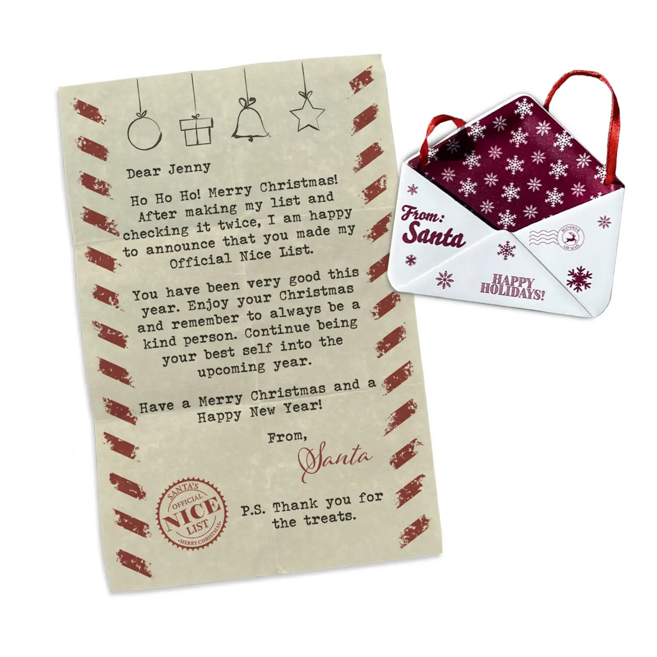Christmas Collection (Note From Santa - Personalized) Maroon Snowflake Envelope Resin Ornament with Letter RRENV006
