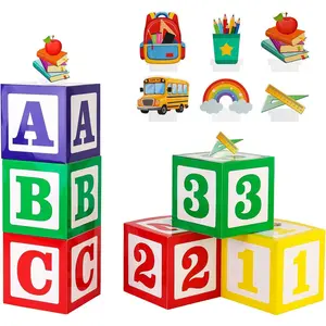 Ovveroche 6 Pcs ABC 123 Decorations 30 x 30 cm Alphabet ABC 123 Balloon Box Friend Street Back to School Birthday Party Decor for School Graduation Birthda