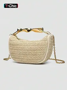 A niche design casual holiday style hand-held straw bag, a versatile contrasting color design crossbody bag, Hobo Dumpling Purse, can be carried by hand or shouldered, suitable for shopping, afternoon tea, seaside vacation travel, etc., Handheld Bag Purse