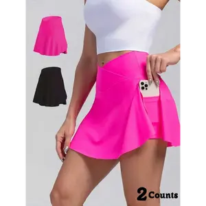 Women's Solid Color Sports Skort, Casual Comfy Breathable Skort For Tennis Golf Workout, Ladies Sportswear For All Seasons, Gym Clothes