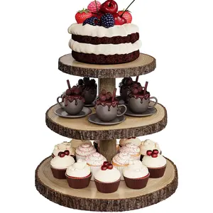 Cupcake Stand, 3 Tier Wooden Cupcake Tower, Large Rustic Cake Display Holder Stand for Woodland  Shower, Wedding, Birthday,  Party, Farmhouse Dessert Table Decorations