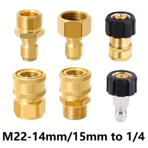 M22-14mm/15mm to 1/4in Pressure Washer Adapter Set, Quick Connect Kit, Quick Disconnect Kit for Pressure Washer Hose Pump 5000 PSI