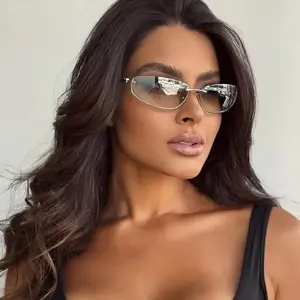 Oval Frameless Y2K Luxury Sunglasses High-end Styling Punk Design for Women Outdoor Retro Personality Shades Unisex Trendy and Stylish