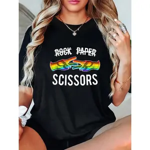 100% Cotton Rock Paper Scissors Lesbian Pride Rainbow LGBT T-Shirt Breathable Fabric pride  parade  outfits rainbow  outfits