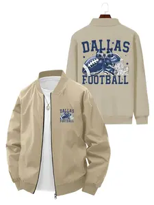 Casual Sports Dallas Football Printed Bomber Jacket Coats Long Sleeve for Daily Wear Outdoor Activities and Commuting Casual Zipper Coat