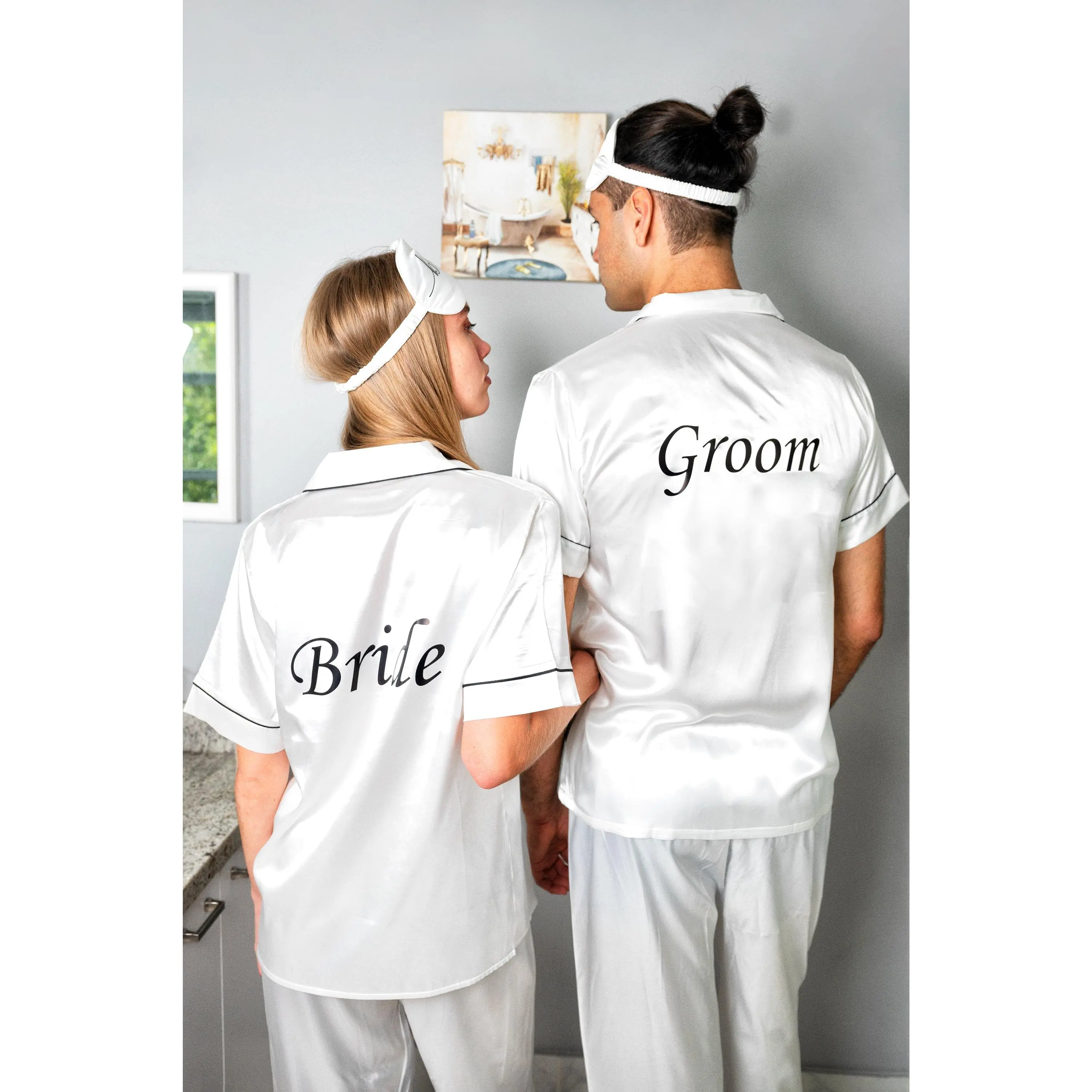 Bride and Groom Satin Pajama Sets for Couple