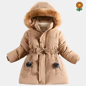 DZP-Children's clothing winter Korean version fashionable girls' cotton jacket, medium and large children's fur collar hooded, medium and long style with plush cotton clothing