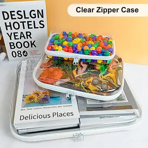 Clear Organizer Storage Box 3PCS/Set Plus Clear Hard Zipper Case Toy Storage Bins Travel Organizer PVC Plastic Stackable Waterproof Transparent Case Clear Pencil Case Toiletry Pouch Clear Cosmetic Bag Transparent/Black