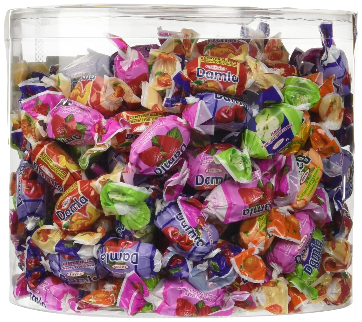 Tayas Damla Assorted Fruit Soft Candies 800g (28.22 oz) Tub - Juice-Filled Soft Chews