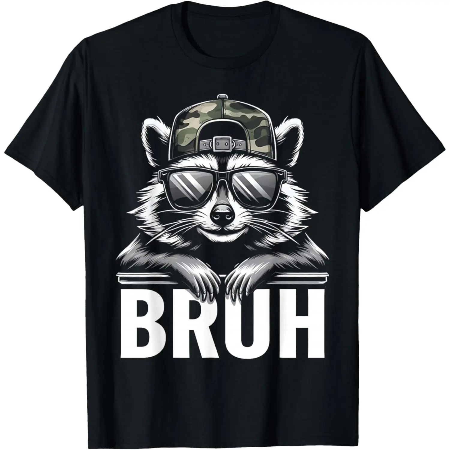 100%cotton Bruh Raccoon Trash Racoon Camo Hat Youth Teens Slang T-Shirt