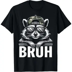 100%cotton Bruh Raccoon Trash Racoon Camo Hat Youth Teens Slang T-Shirt