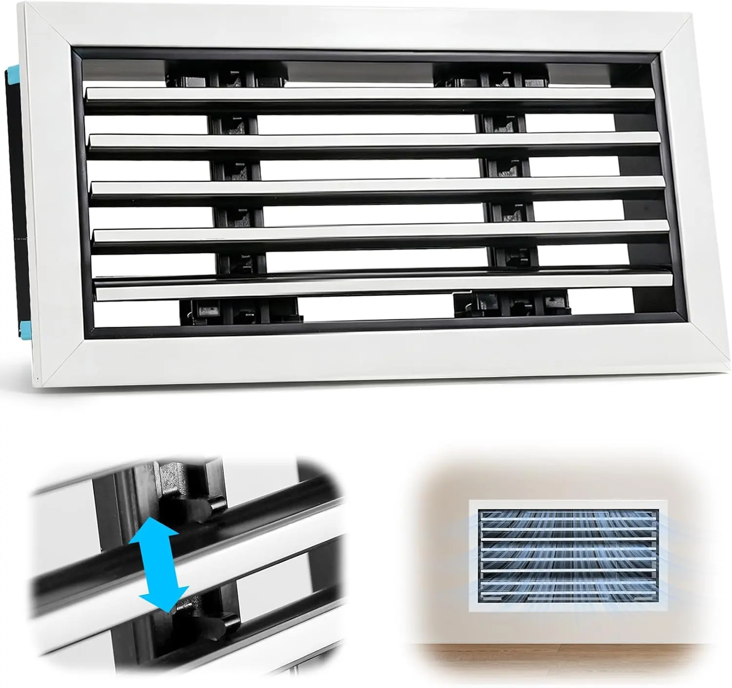 10" x 4" Vent Cover,Adjustable Vent Cover,Plastic Material | Detachable blades for easy cleaning,Low Noise Decorative Ac Vent Cover for Ceiling,Floor,Wall & Register,White